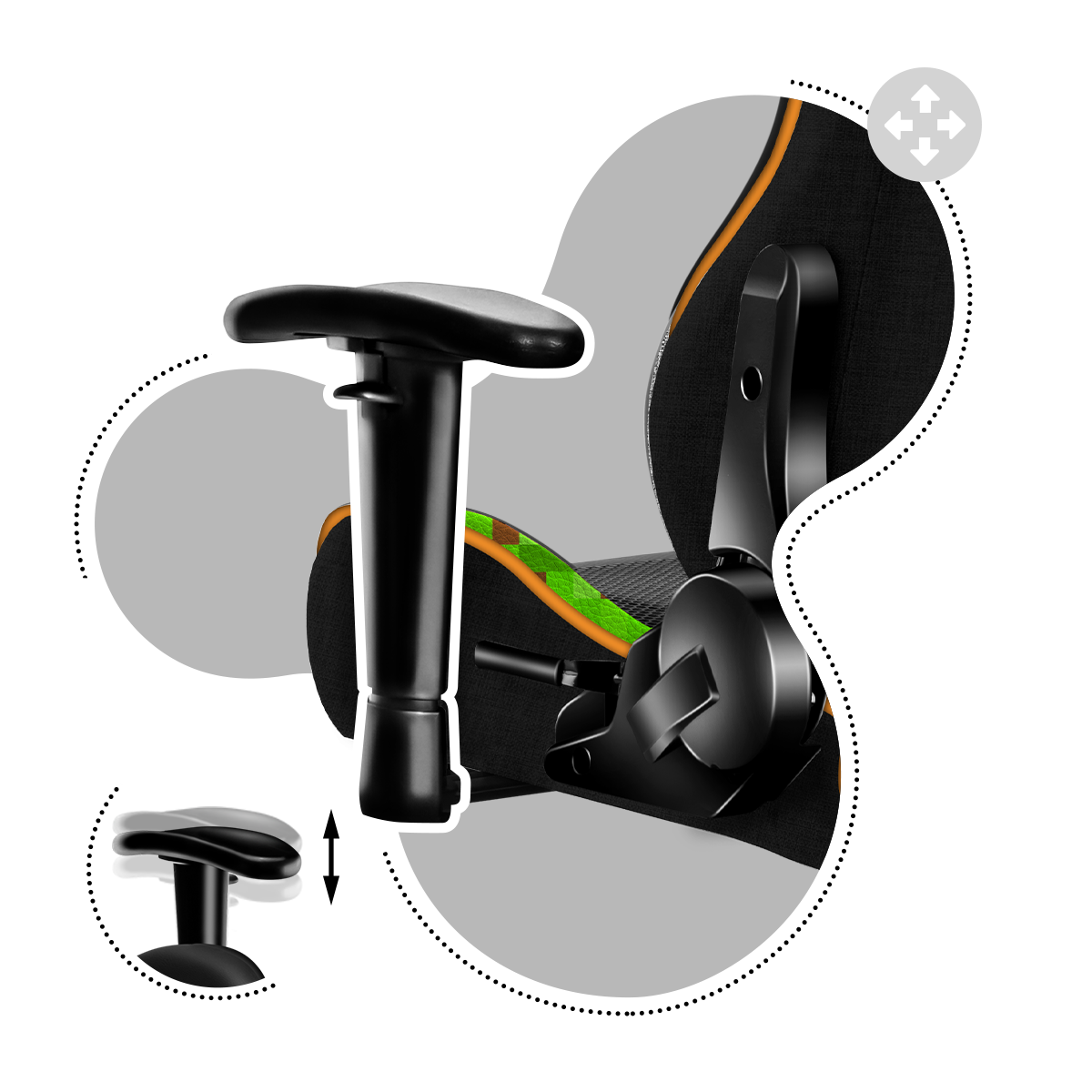 Adjustable, non-slip, soft armrests