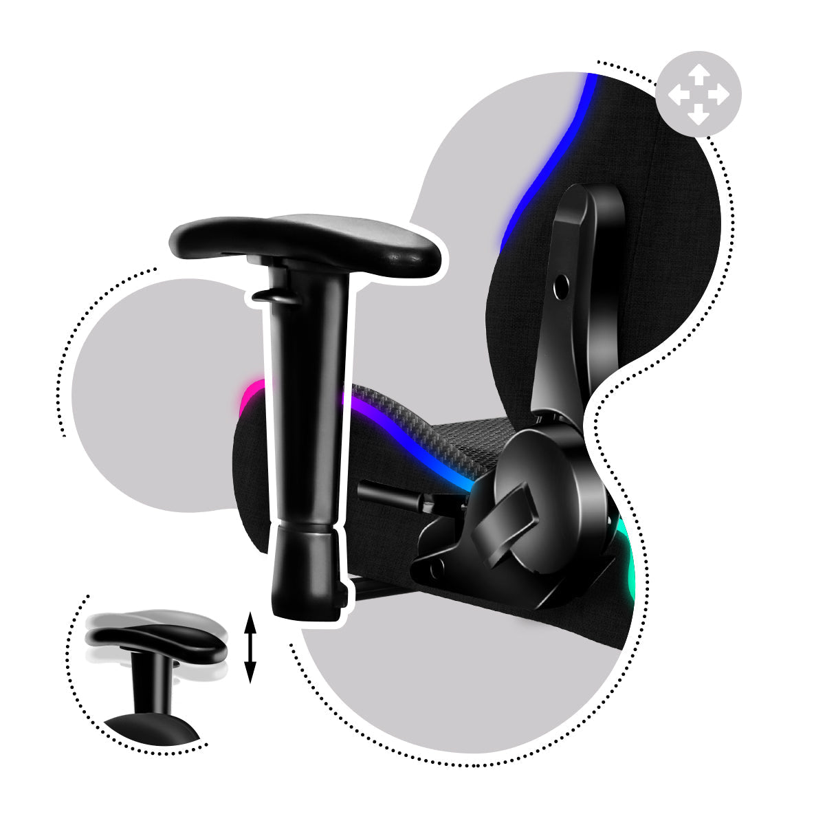 Adjustable, non-slip, soft armrests