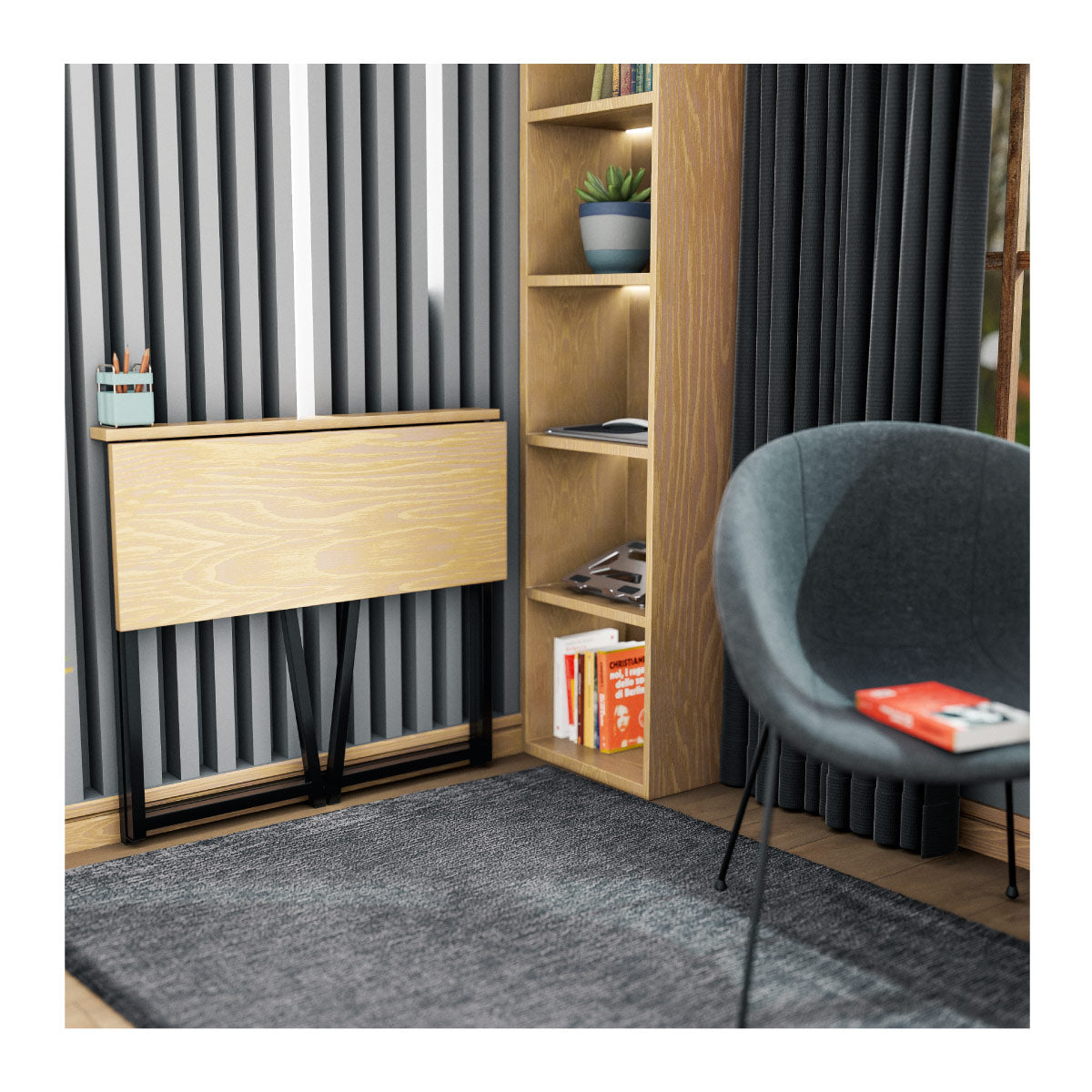 A desk that folds away in a matter of moments