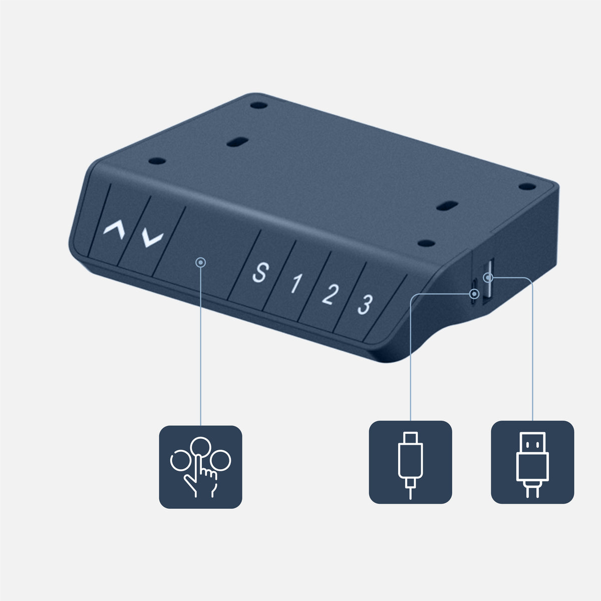Control panel with settings memory, plus USB and USB-C ports